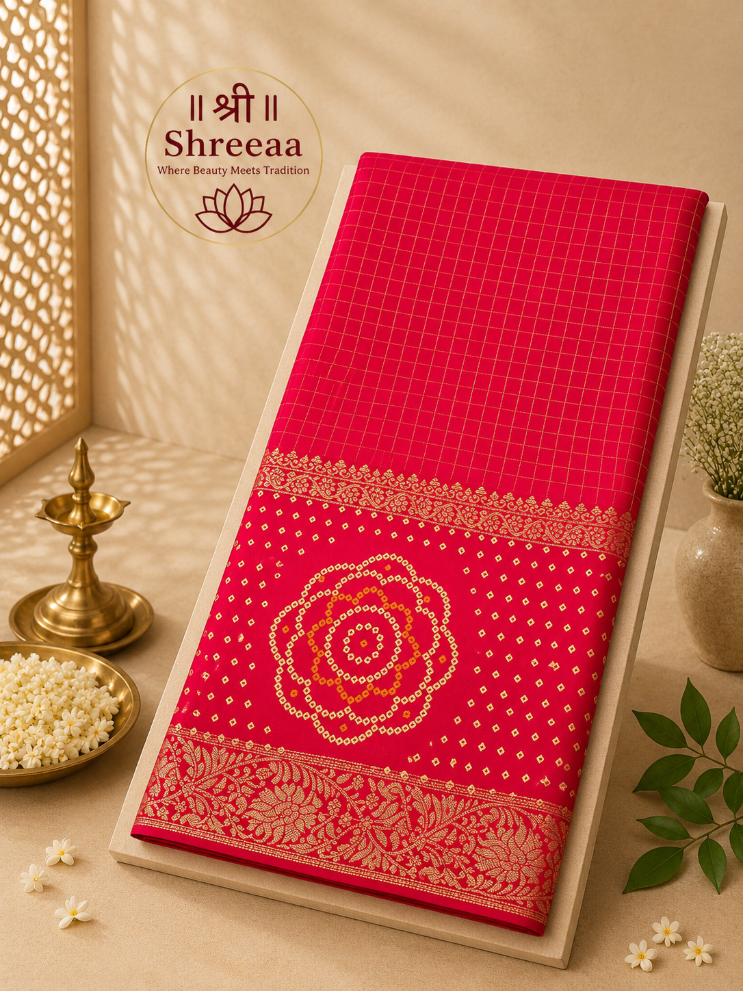 Ghatchola Saree with Zari Grid and Gota-Patti Border || A18 ||