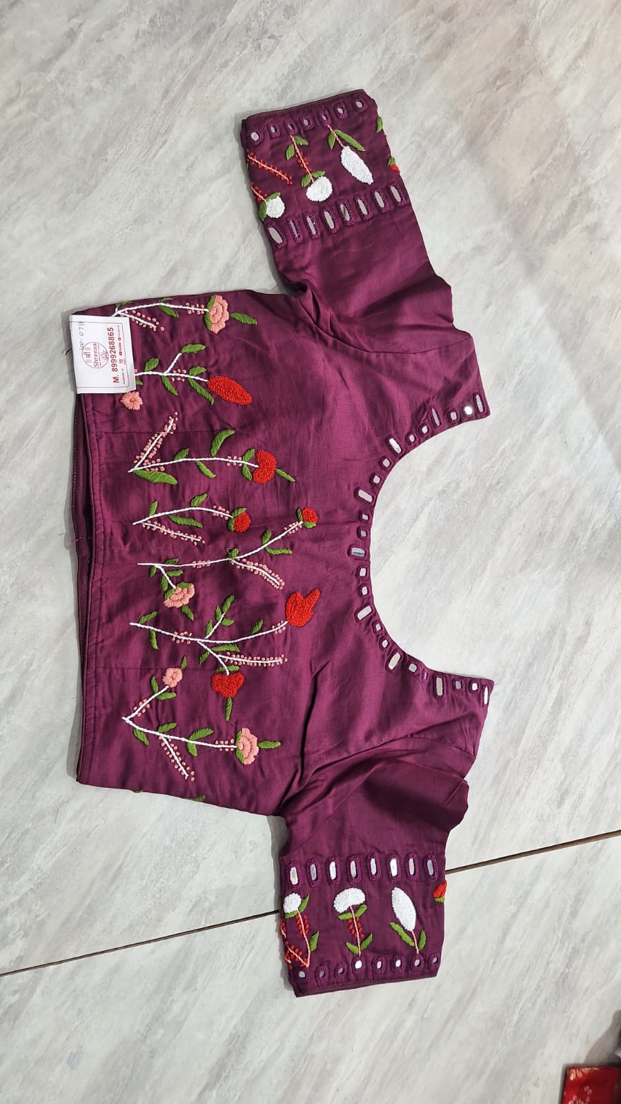 Elegant Designer Blouse with Embroidered Sleeves