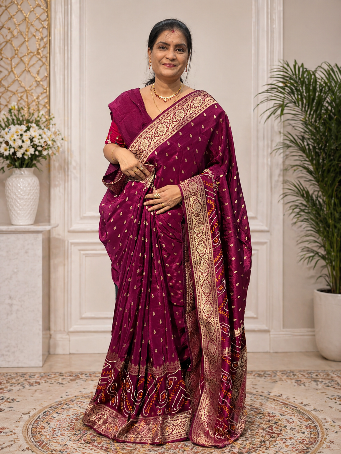 Premium russian silk saree with bandhej border || SS003 ||
