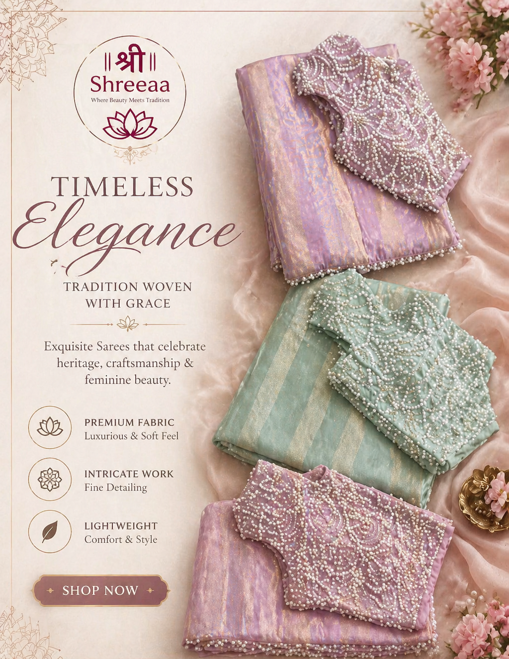 “Pastel Designer Saree with Pearl Work Blouse – Elegant Party Wear Collection” || SSB001 ||