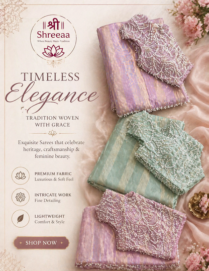 “Pastel Designer Saree with Pearl Work Blouse – Elegant Party Wear Collection” || SSB001 ||