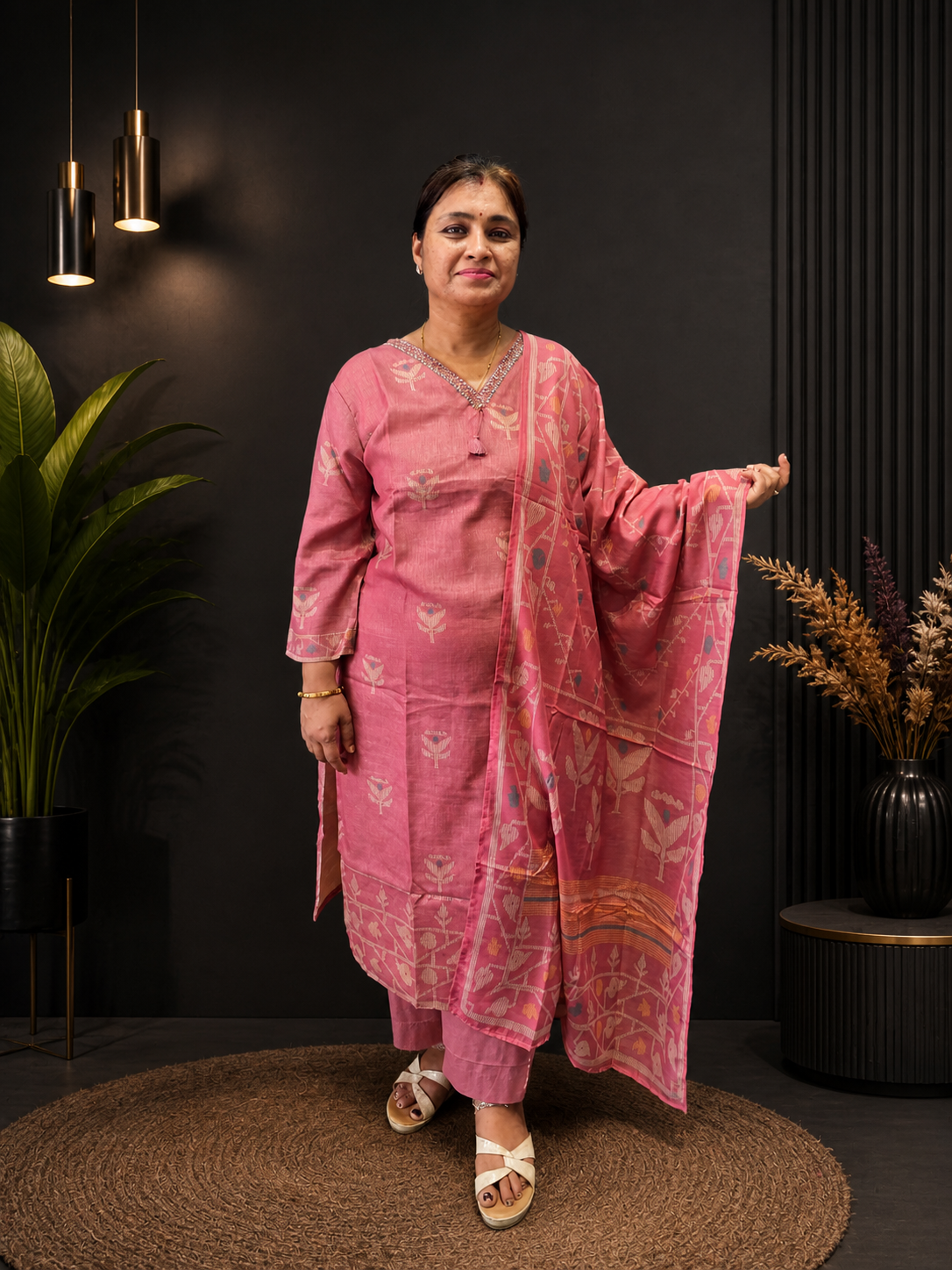 Pure soft linen cotton 3 piece kurta pant dupatta set || D18 ||