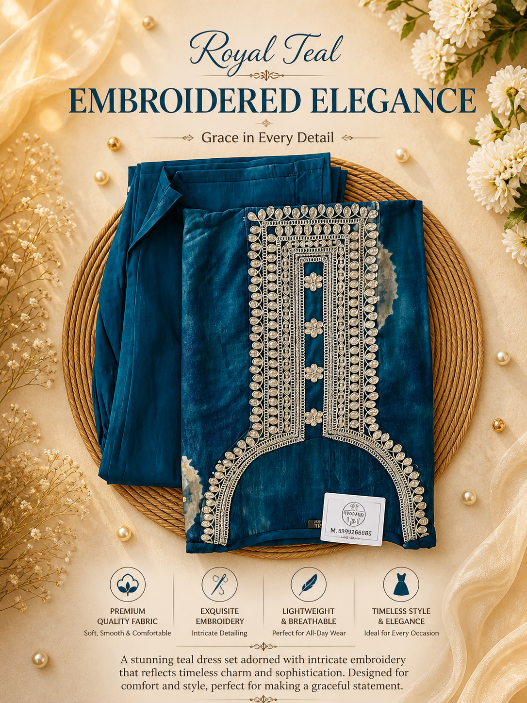 Royal Teal Embroidered Elegance Set ||D41 ||