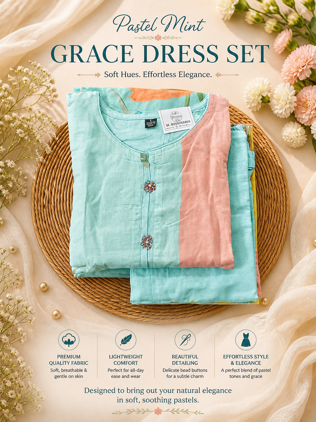 Pastel Mint Grace Dress Set || D47 ||