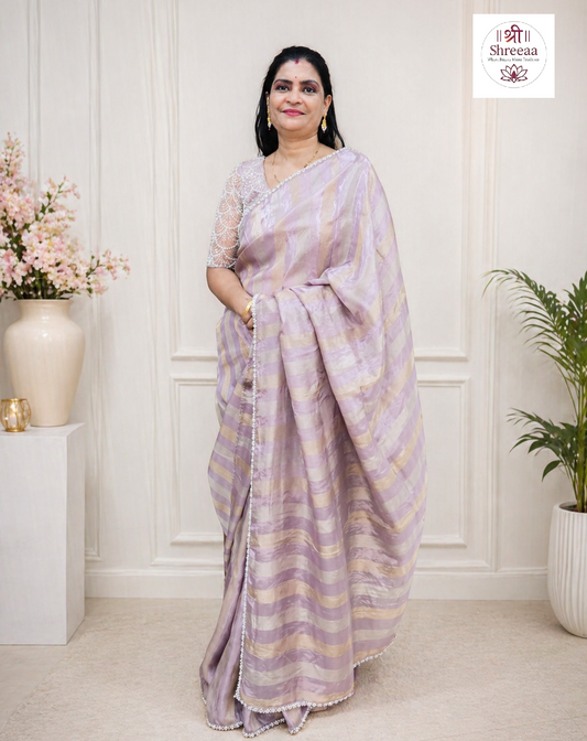“Pastel Designer Saree with Pearl Work Blouse – Elegant Party Wear Collection” || SSB001 ||