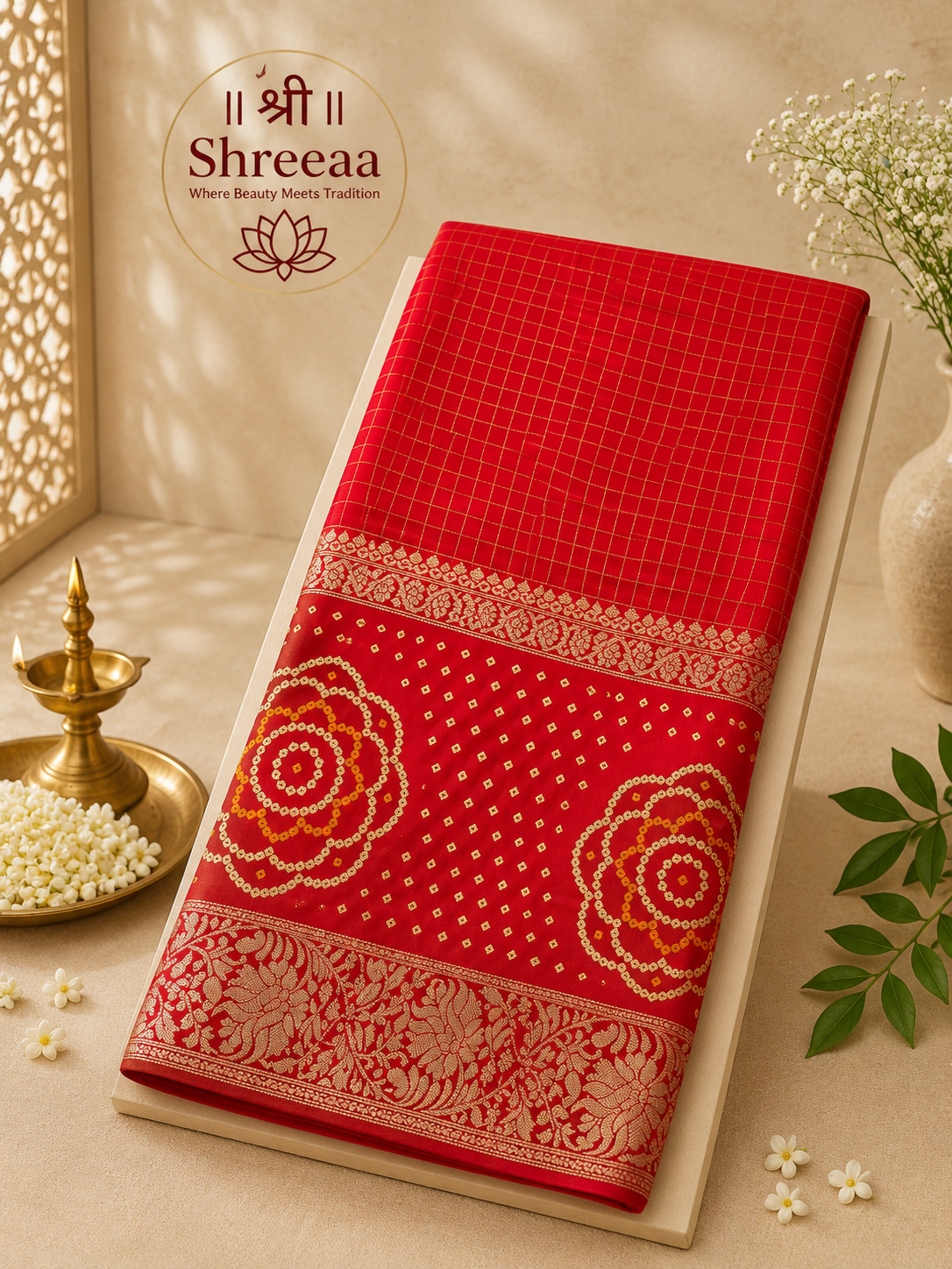 Ghatchola Saree with Zari Grid and Gota-Patti Border || A18 ||