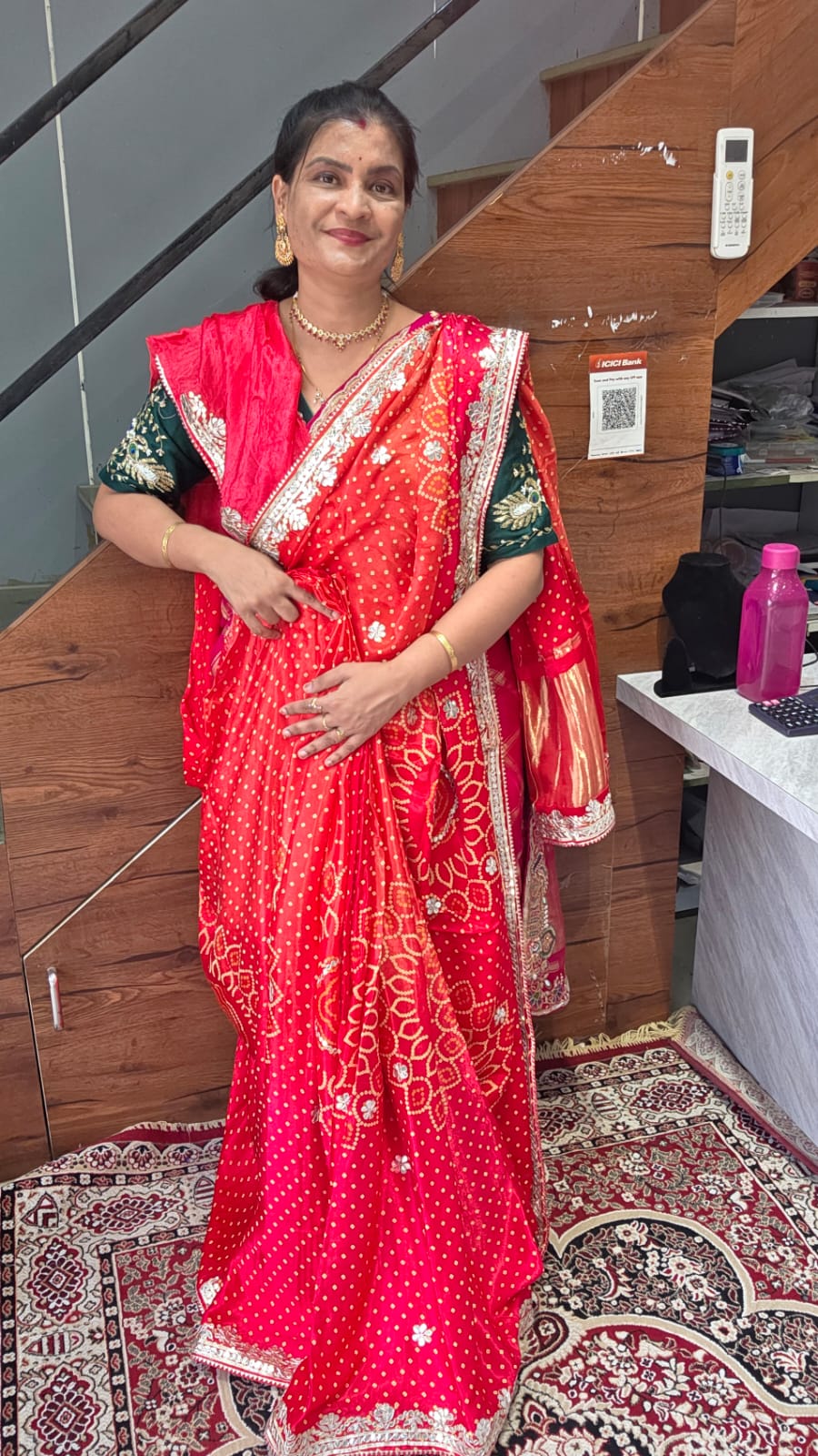 Pure gajji silk multi shade bandhej saree with gotta patti hand stich border
