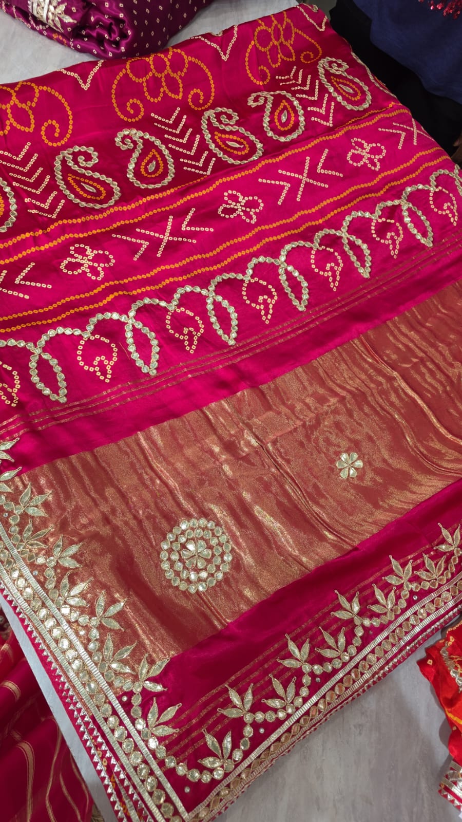 Pink gajji silk saree with handgottapatti work ||