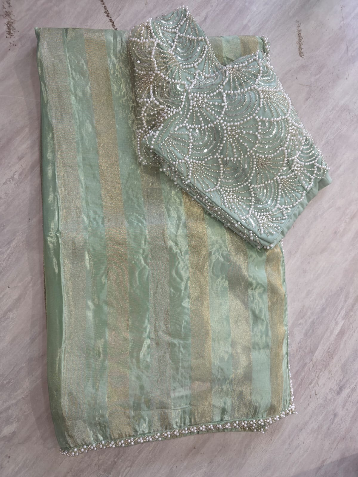 “Pastel Designer Saree with Pearl Work Blouse – Elegant Party Wear Collection” || SSB001 ||