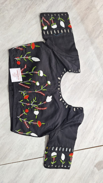 Elegant Designer Blouse with Embroidered Sleeves