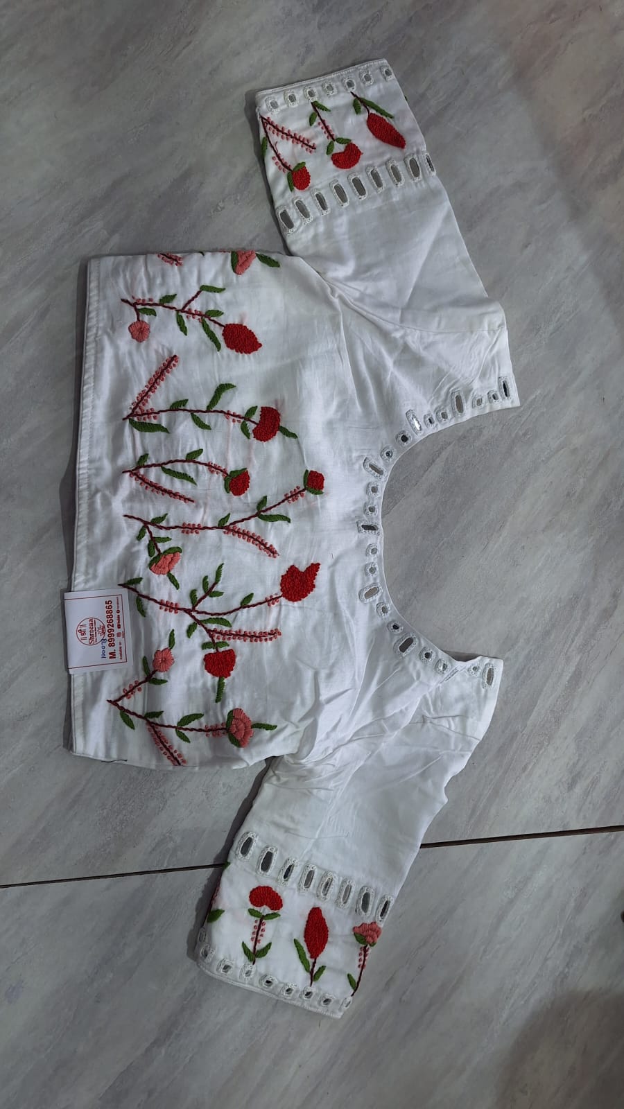 Elegant Designer Blouse with Embroidered Sleeves