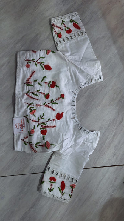 Elegant Designer Blouse with Embroidered Sleeves