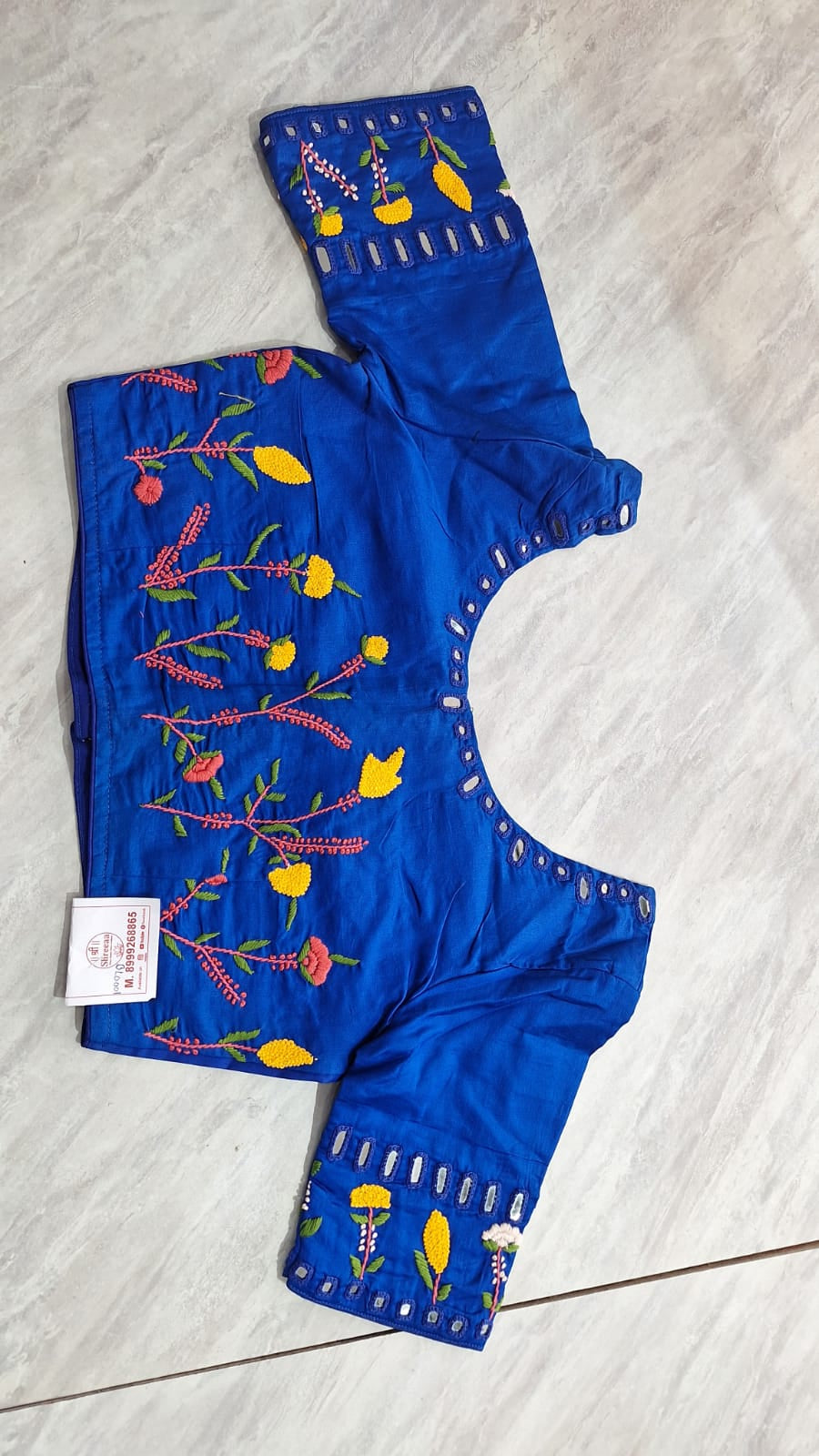 Elegant Designer Blouse with Embroidered Sleeves