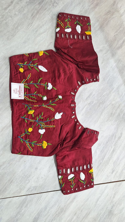Elegant Designer Blouse with Embroidered Sleeves