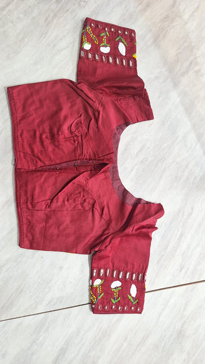 Elegant Designer Blouse with Embroidered Sleeves