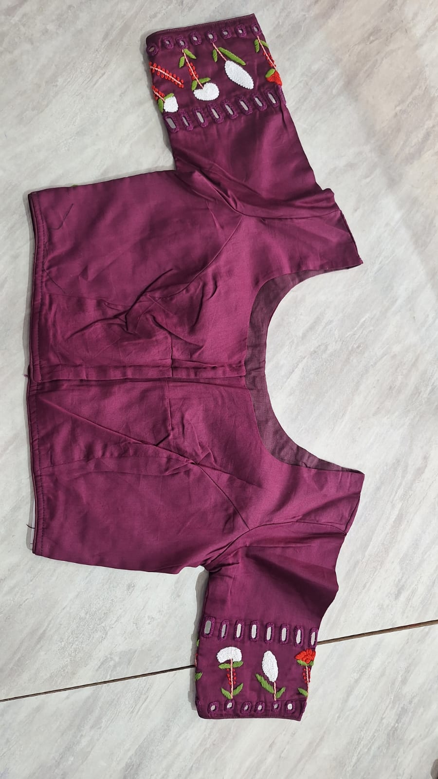 Elegant Designer Blouse with Embroidered Sleeves
