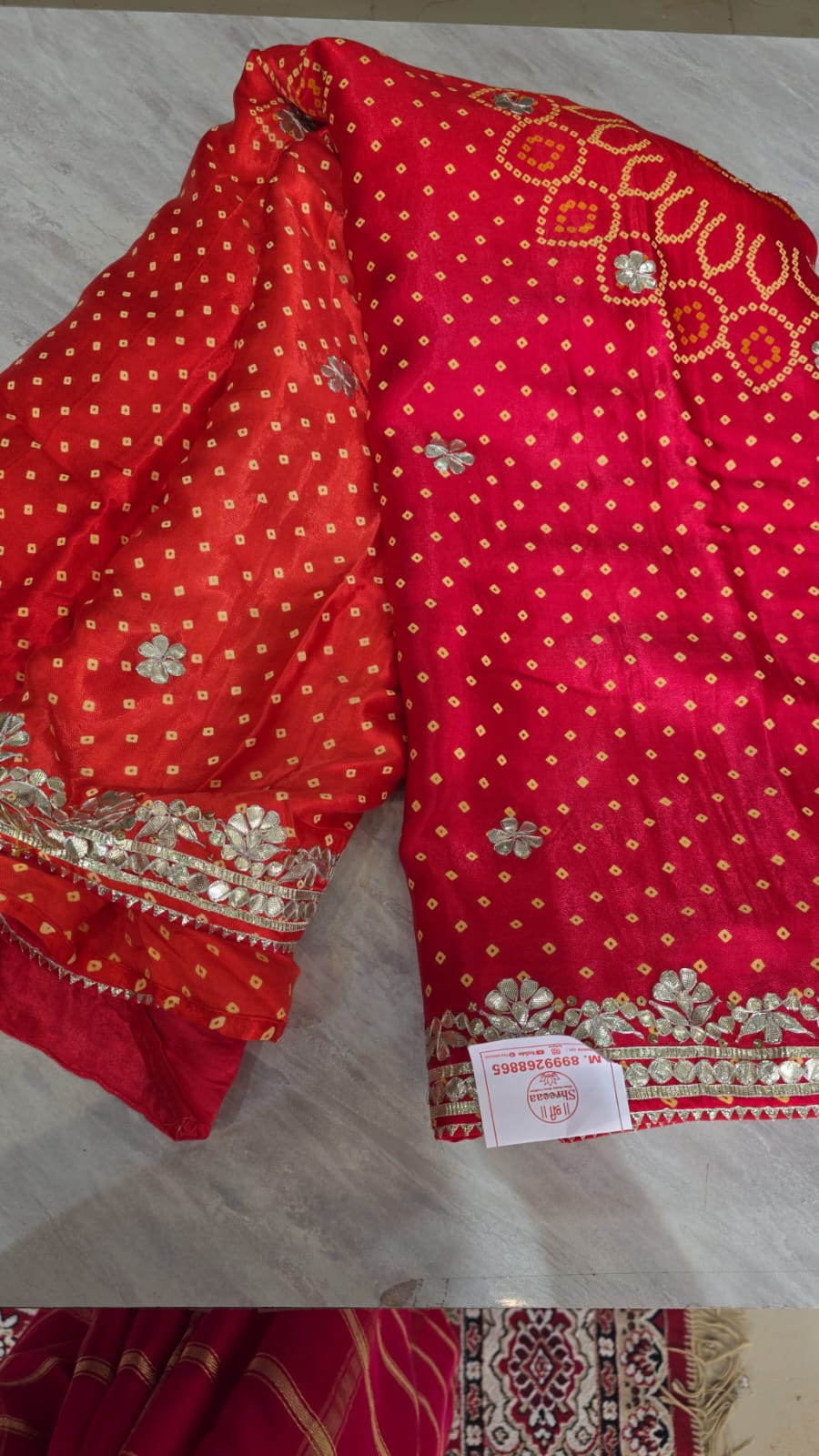 Pure gajji silk multi shade bandhej saree with gotta patti hand stich border