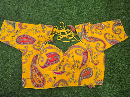 Elegant Paisley Embroidered Designer Blouse with Sweetheart Neckline || SS-523 ||