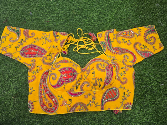 Elegant Paisley Embroidered Designer Blouse with Sweetheart Neckline || SS-523 ||