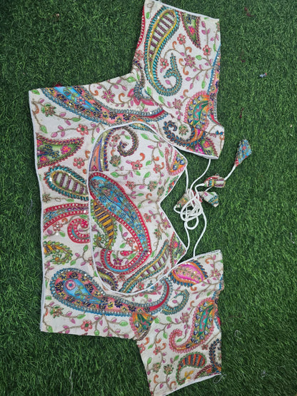 Elegant Paisley Embroidered Designer Blouse with Sweetheart Neckline || SS-523 ||