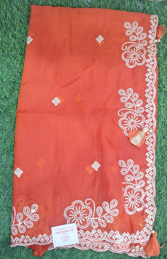 Elegant  Floral Embroidered Saree with Designer Border || SS-601 ||