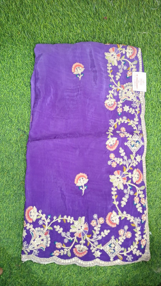 Premium  Floral Embroidered Saree with Heavy Designer Border  || SS-602 ||