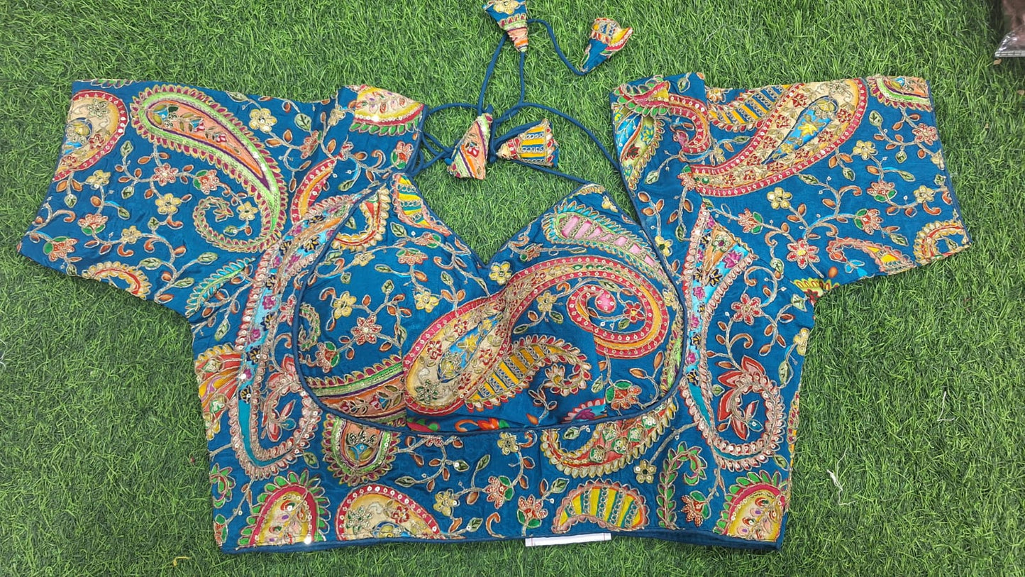 Elegant Paisley Embroidered Designer Blouse with Sweetheart Neckline || SS-523 ||