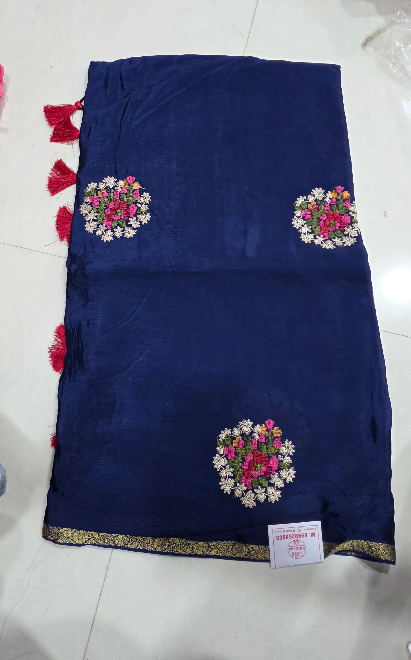 Hand Embroidery Chinnon Sareee || A120 || 2690 ||