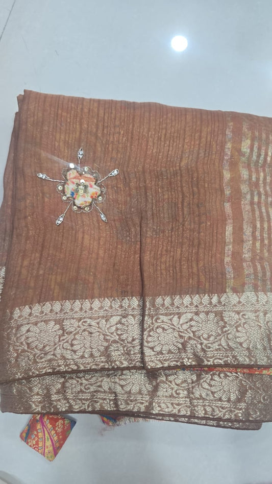 Tussar silk saree with hand work code || A22 ||3200||