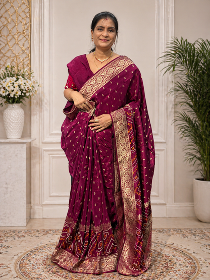 Premium russian silk saree with bandhej border || SS003 ||