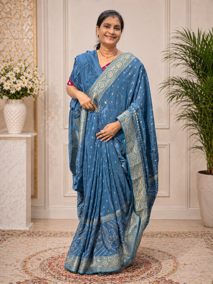 Premium russian silk saree with bandhej border || SS003 ||