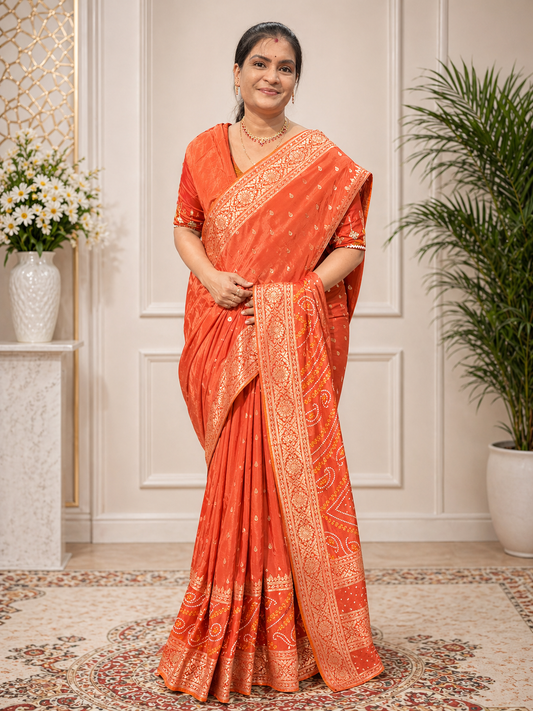 Premium russian silk saree with bandhej border || SS003 ||