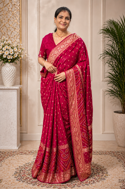 Premium russian silk saree with bandhej border || SS003 ||