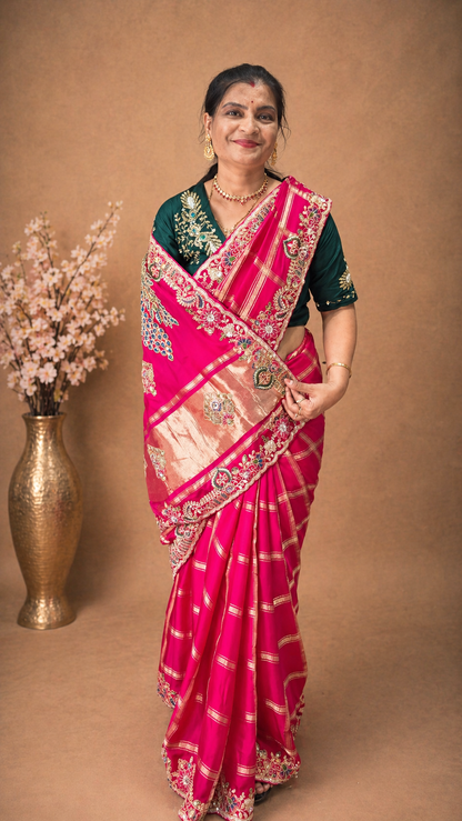 Pure Gajjisilk Saree with Heavy Border with Gajji Silk Blouse