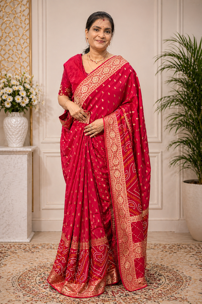 Premium russian silk saree with bandhej border || SS003 ||