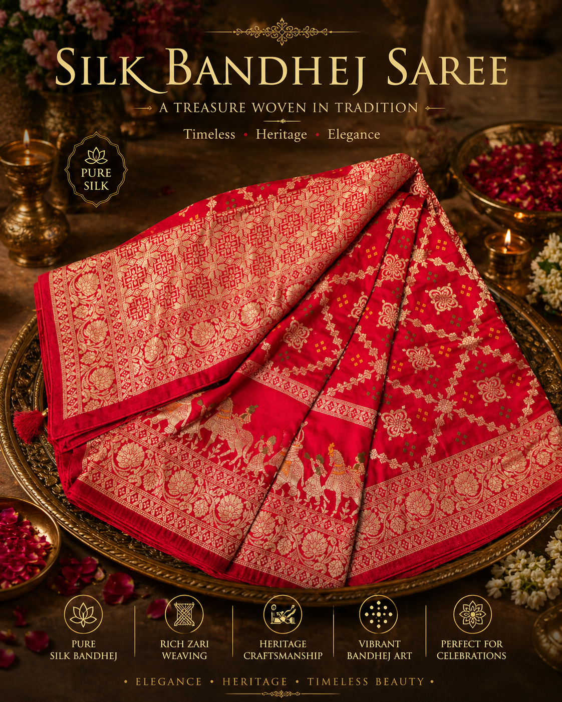 Silk Bandhej Saree || SS203 ||