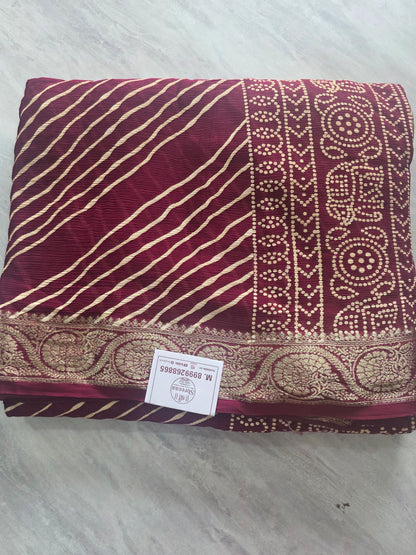Pure Shiffon Chinnon Lehariya Saree || A338 || 1800
