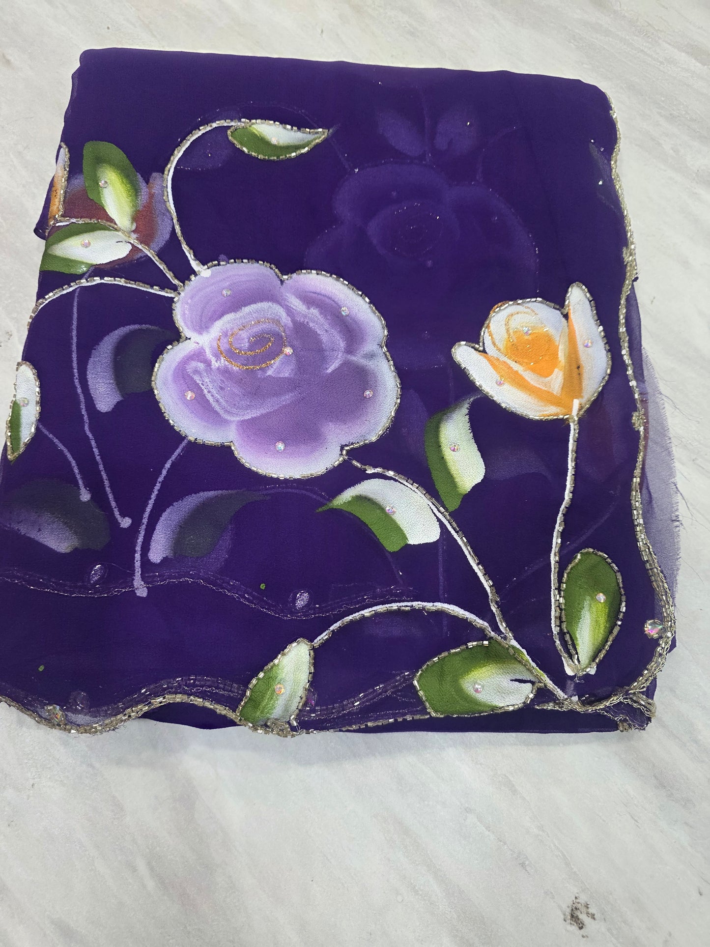 Shiffon Handpainted Saree ||A355||1350