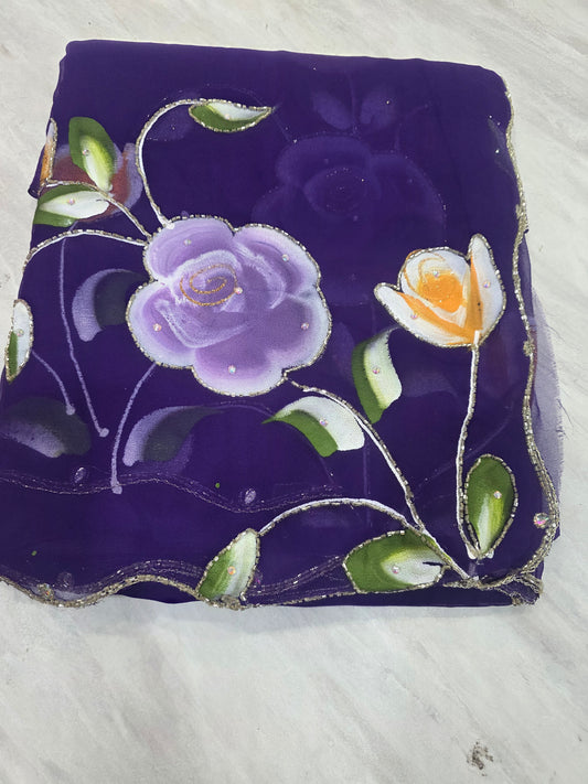 Shiffon Handpainted Saree ||A355||1350
