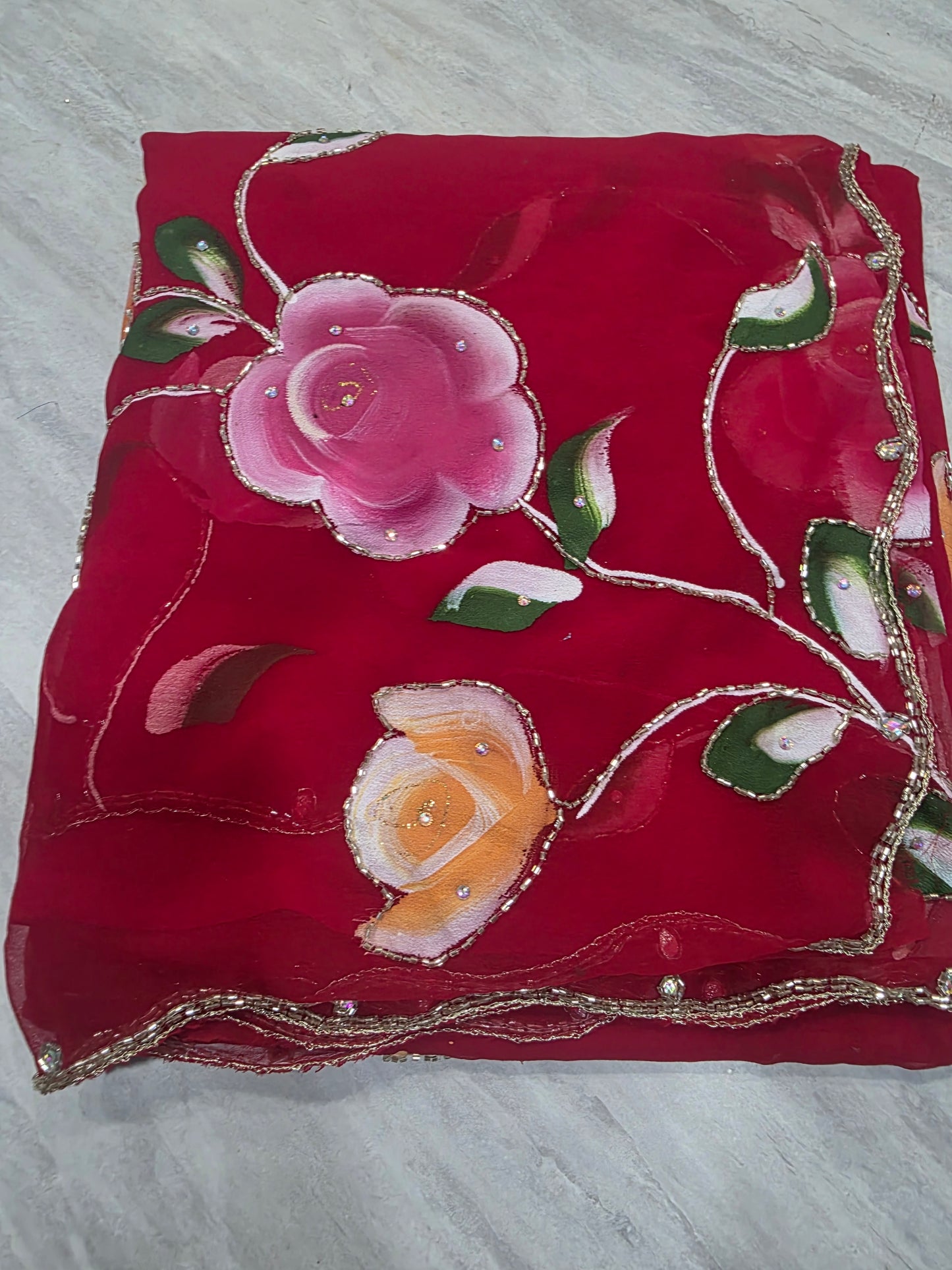 Shiffon Handpainted Saree ||A355||1350