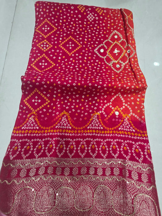 Crape Silk Bandhani Saree With Work ||A25||3600