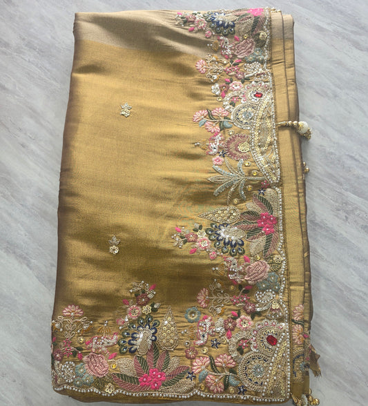 Golden Tissue Fancy saree ||A401||5700