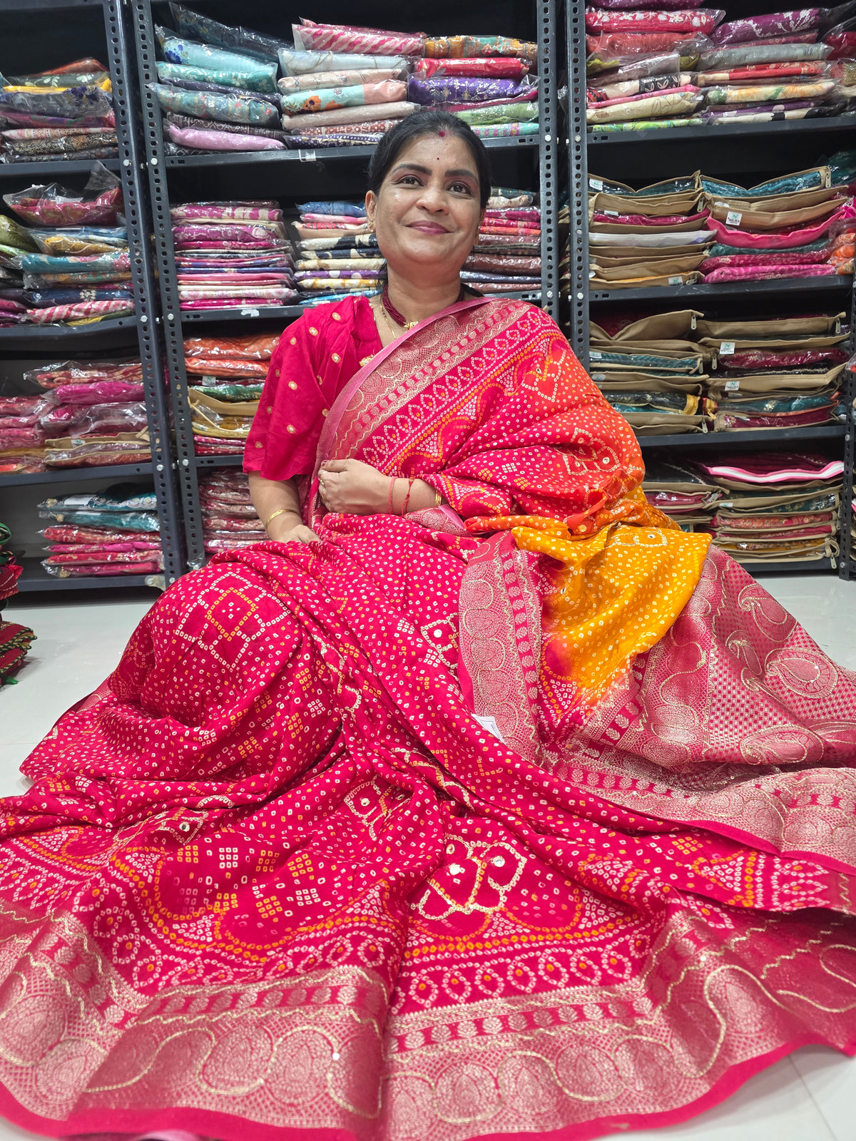 Crape Silk Bandhani Saree With Work ||A25||3600