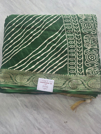 Pure Shiffon Chinnon Lehariya Saree || A338 || 1800